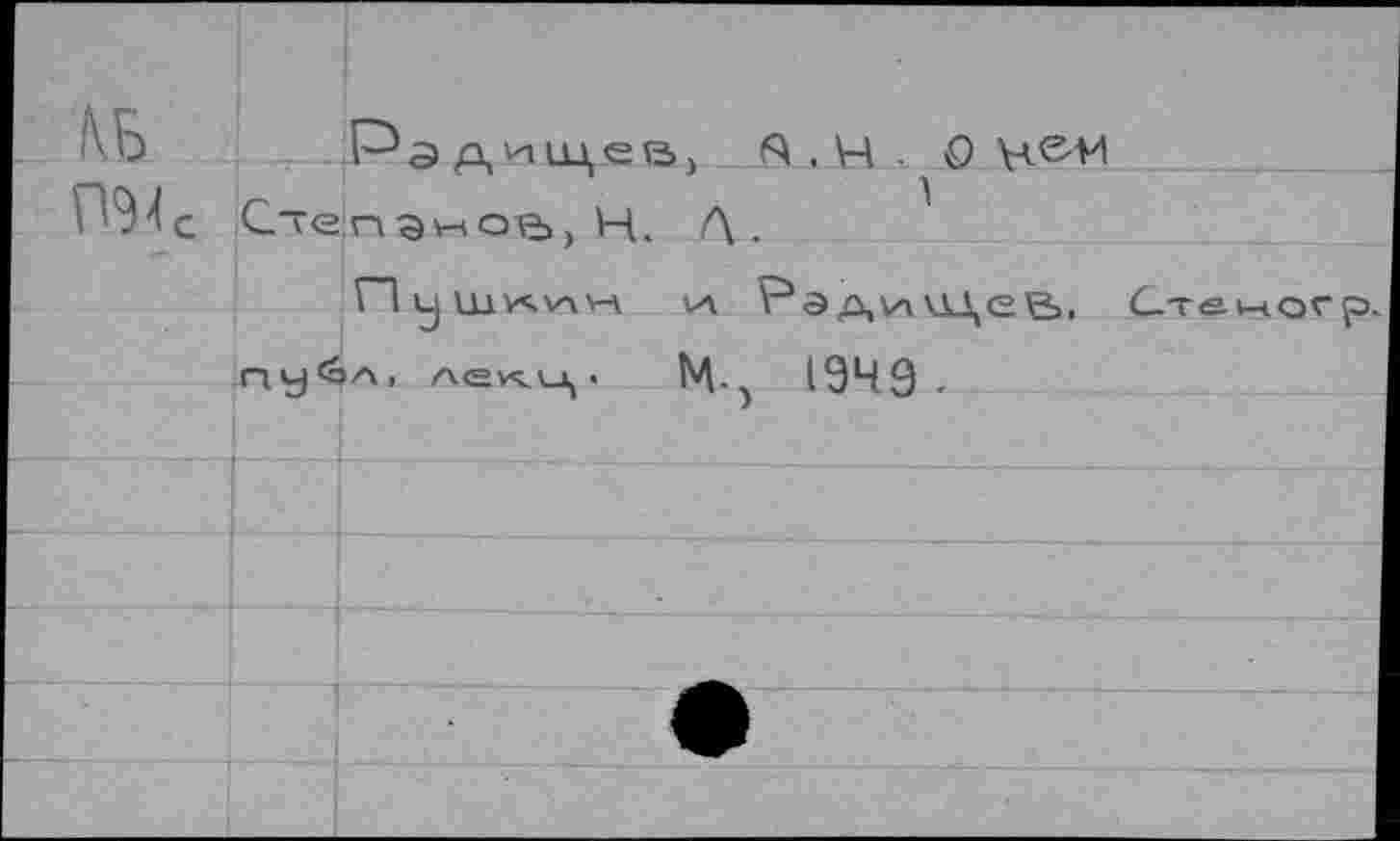 ﻿Радищев) ft . Ч • О Степанов) Н. Л.
Пушкин va Рэд,\нмдее>, пу<ол, А<2УА.\Щ. Ц 1949-